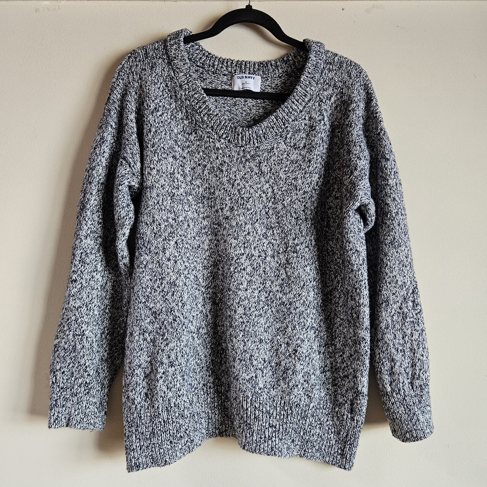 Old Navy White & Navy Marled 100% CottonTunic Sweater - Size M